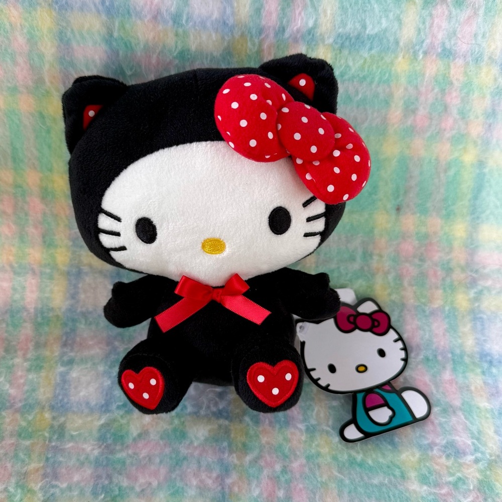 Hello Kitty Black Cat Plush - Round 1 Exclusive Stuffed Animal Sanrio Red Bow